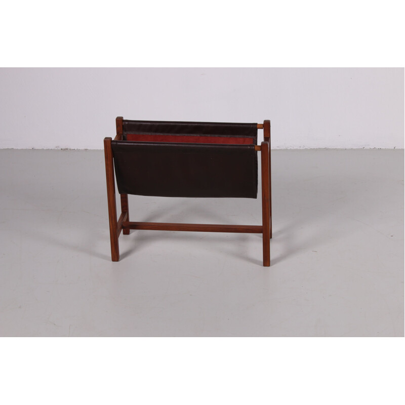 Vintage Magazine rack rosewood and leather 1960s