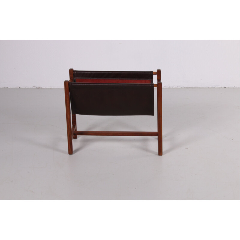 Vintage Magazine rack rosewood and leather 1960s