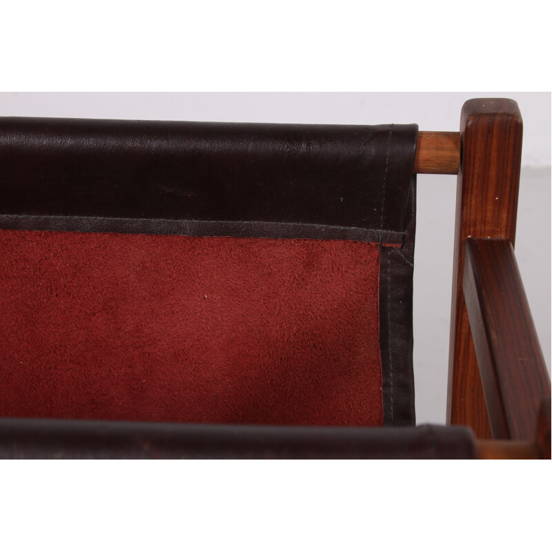 Vintage Magazine rack rosewood and leather 1960s