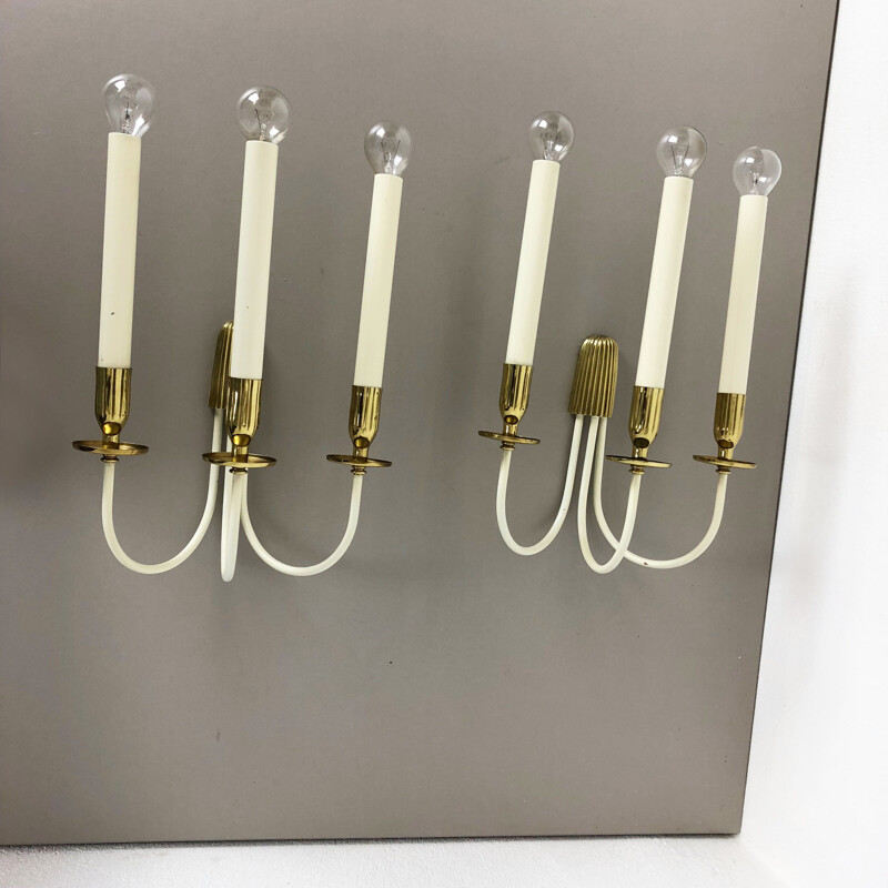 Pair of vintage brass wall sconces by Vereinigte Werkstätten München Germany, Germany 1950