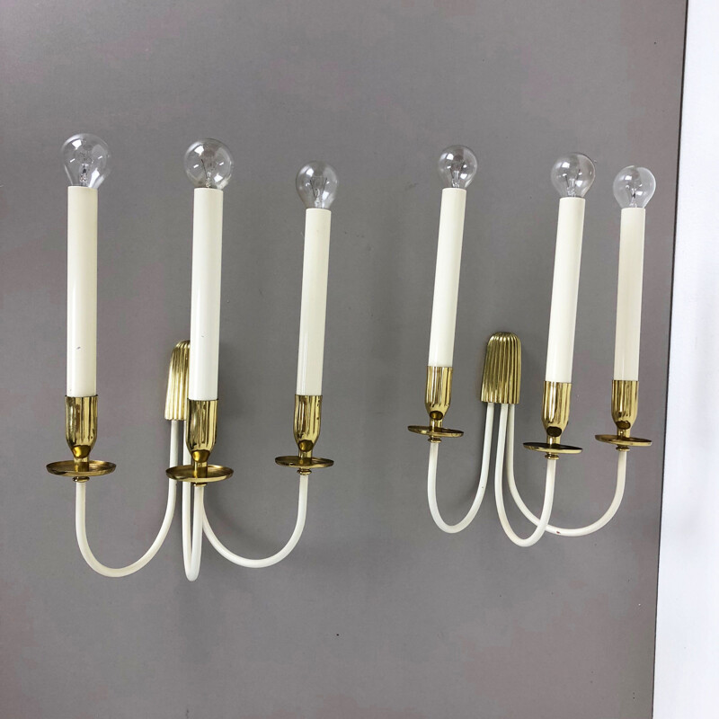 Pair of vintage brass wall sconces by Vereinigte Werkstätten München Germany, Germany 1950