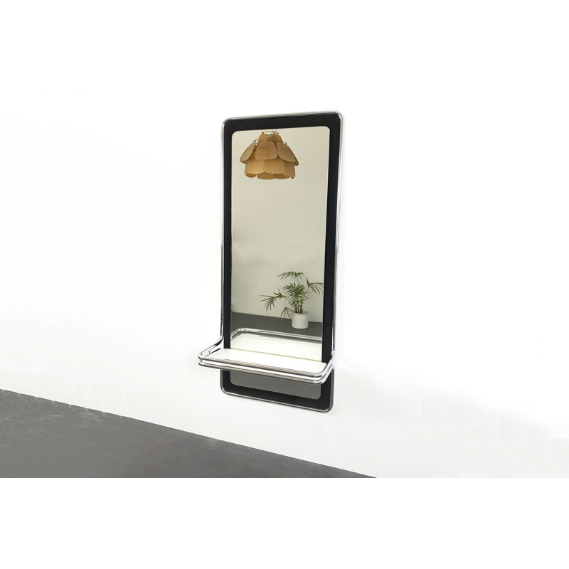 Mid-Century Wall Mirror with Shelf made of chrome plated Tubular Steel France 1970s