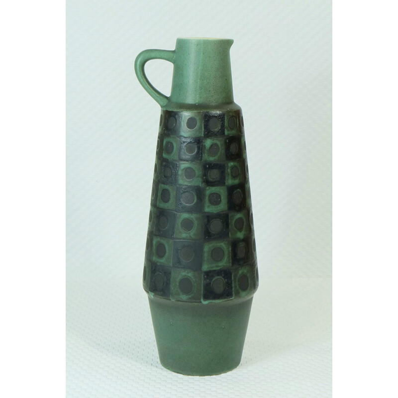 Schlossberg Keramik "Peacock-eye" vase in lava black and green ceramic - 1960s