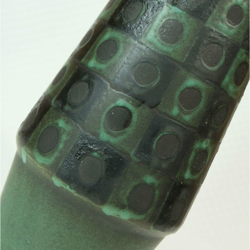 Schlossberg Keramik "Peacock-eye" vase in lava black and green ceramic - 1960s