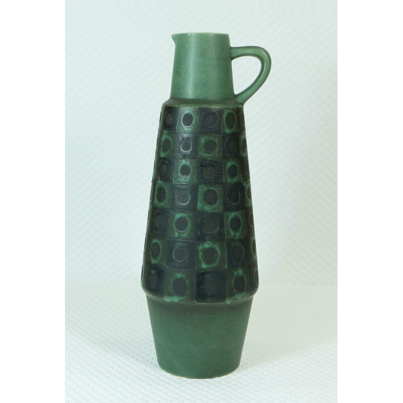 Schlossberg Keramik "Peacock-eye" vase in lava black and green ceramic - 1960s