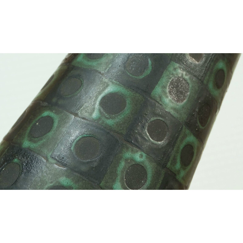 Schlossberg Keramik "Peacock-eye" vase in lava black and green ceramic - 1960s