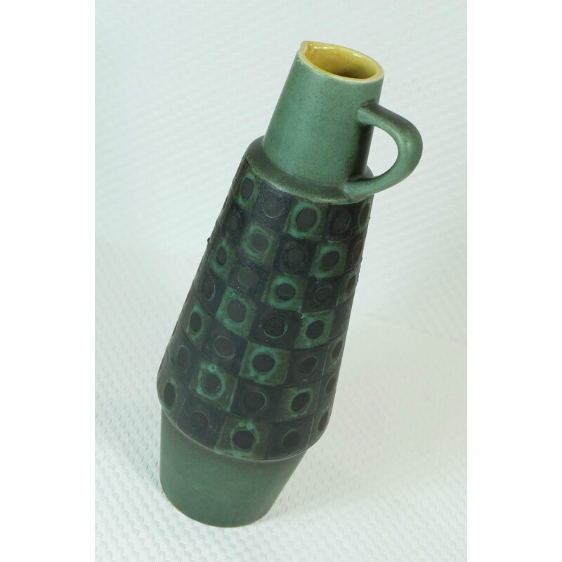 Schlossberg Keramik "Peacock-eye" vase in lava black and green ceramic - 1960s