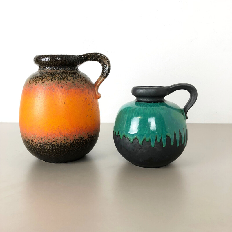 Pair of vintage ceramic vases fat lava for Scheurich, Germany 1970