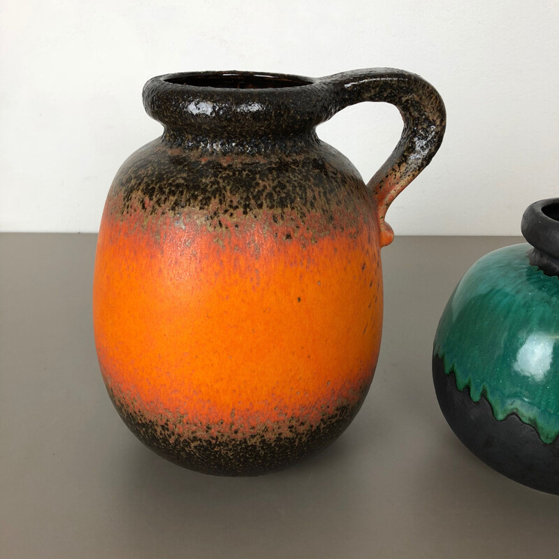 Pair of vintage ceramic vases fat lava for Scheurich, Germany 1970