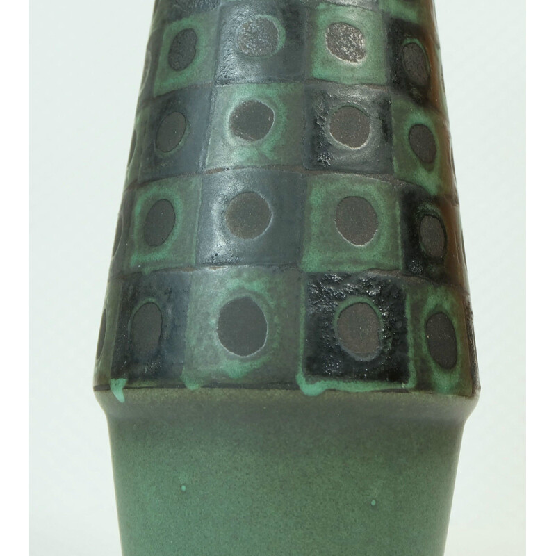 Schlossberg Keramik "Peacock-eye" vase in lava black and green ceramic - 1960s