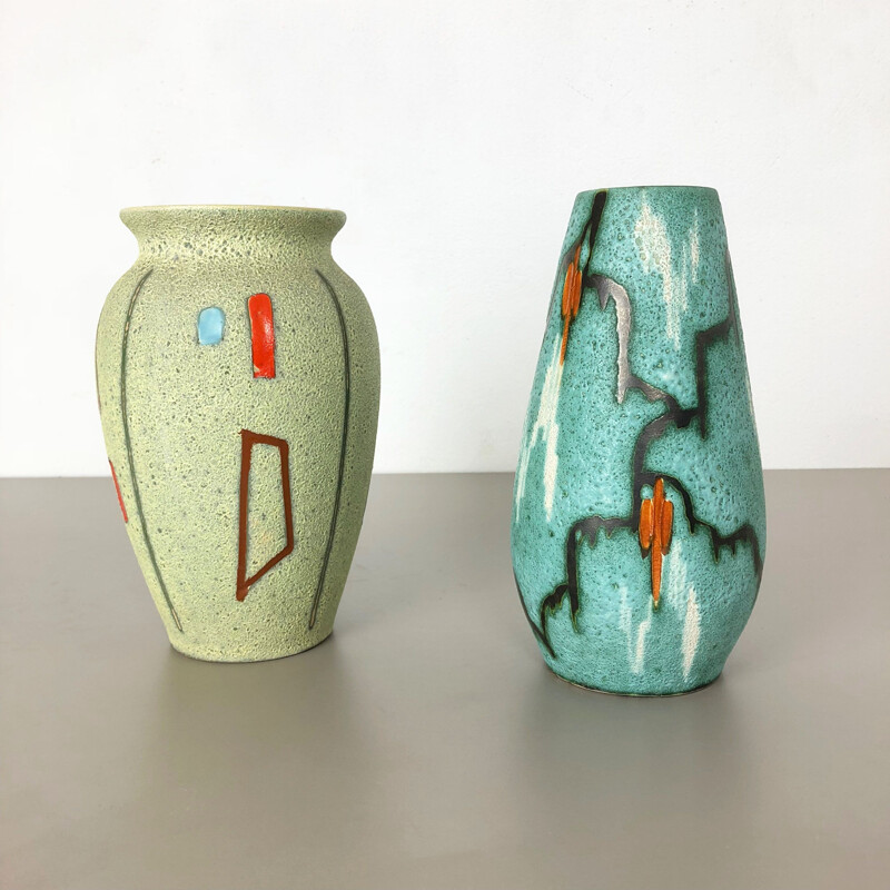 Par de vasos de cerâmica vintage para Scheurich, Alemanha 1960