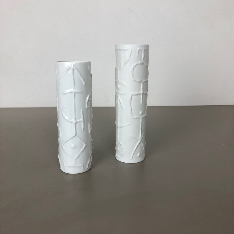 Pair of vintage abstract porcelain vases by Cuno Fischer for Rosenthal, Germany 1980