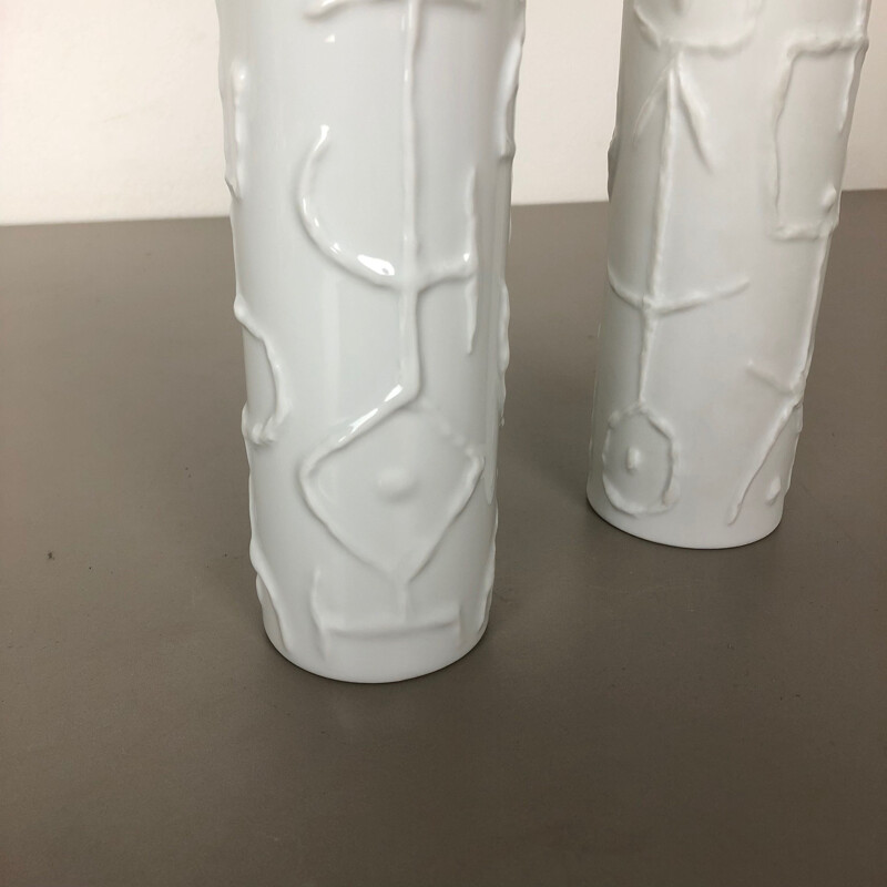 Pair of vintage abstract porcelain vases by Cuno Fischer for Rosenthal, Germany 1980