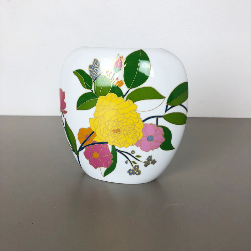 Vase vintage OP Art Floral en porcelaine par W. Bauer pour Rosenthal Allemagne 1970
