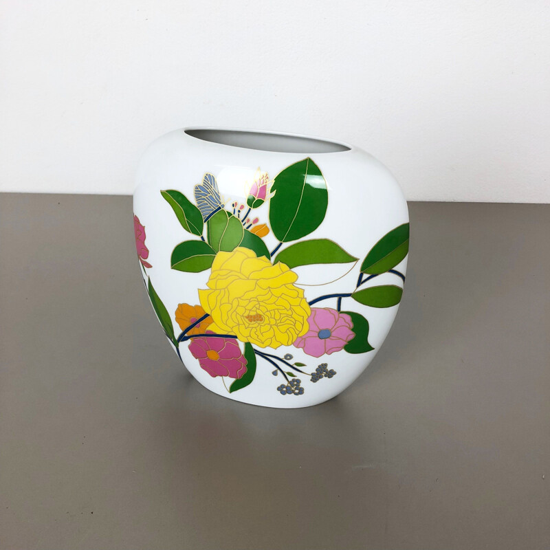 Vase vintage OP Art Floral en porcelaine par W. Bauer pour Rosenthal Allemagne 1970