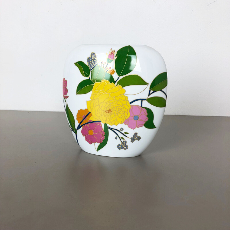 Vintage OP Art Vase Floral Porcelain by W. Bauer for Rosenthal Germany 1970s