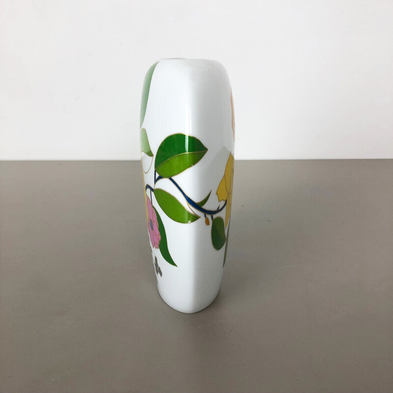 Vintage OP Art Vase Floral Porcelain by W. Bauer for Rosenthal Germany 1970s