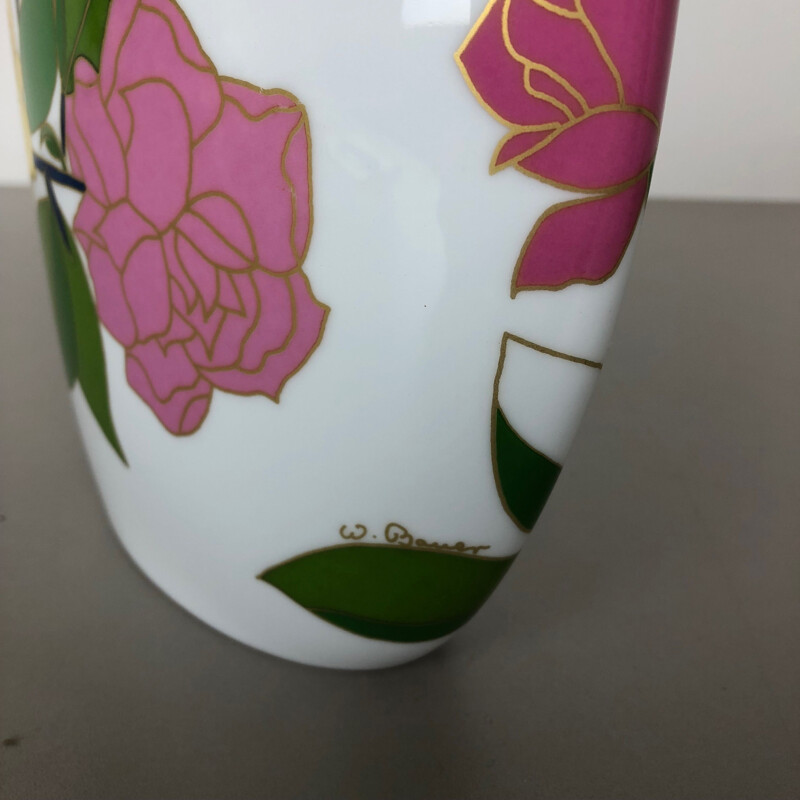 Vintage OP Art Vase Floral Porcelain by W. Bauer for Rosenthal Germany 1970s