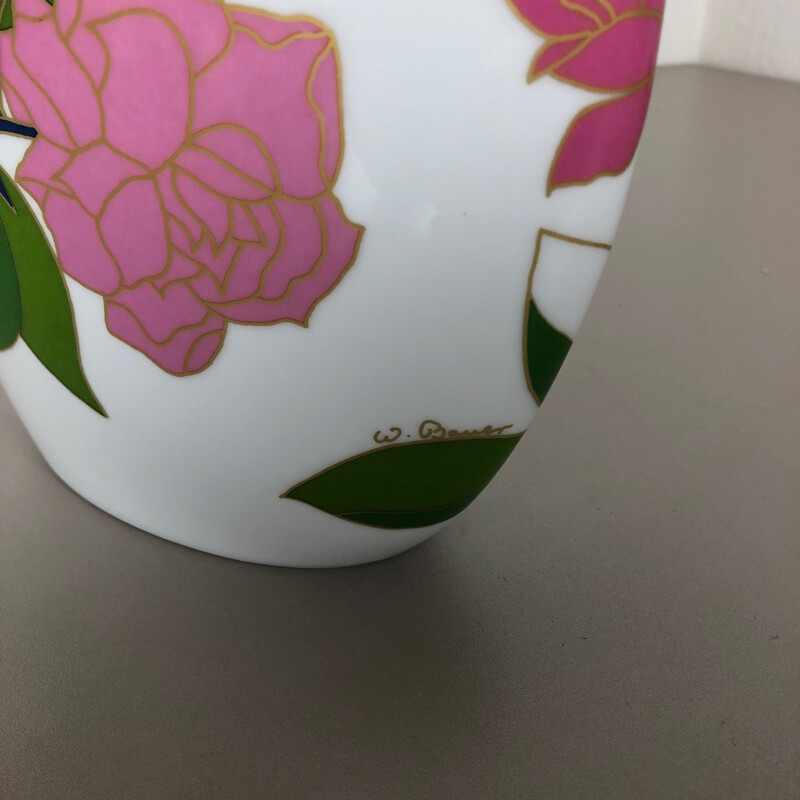 Vintage OP Art Vase Floral Porcelain by W. Bauer for Rosenthal Germany 1970s