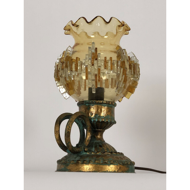 Vintage Brutalist Tischlampe aus Eisen und Glas von Poliarte Italien 1970