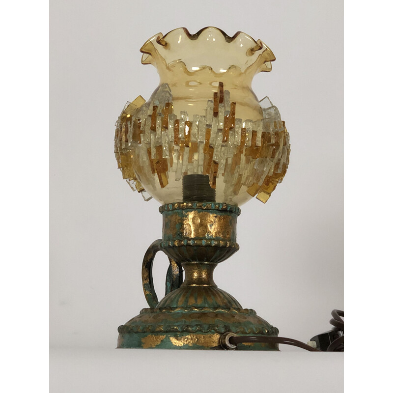 Lampe de table vintage Brutalist en fer et verre de Poliarte Italien 1970