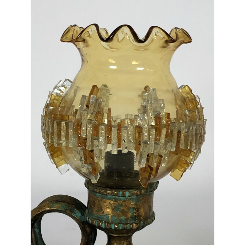 Lámpara de sobremesa de hierro y cristal de Poliarte Italian 1970