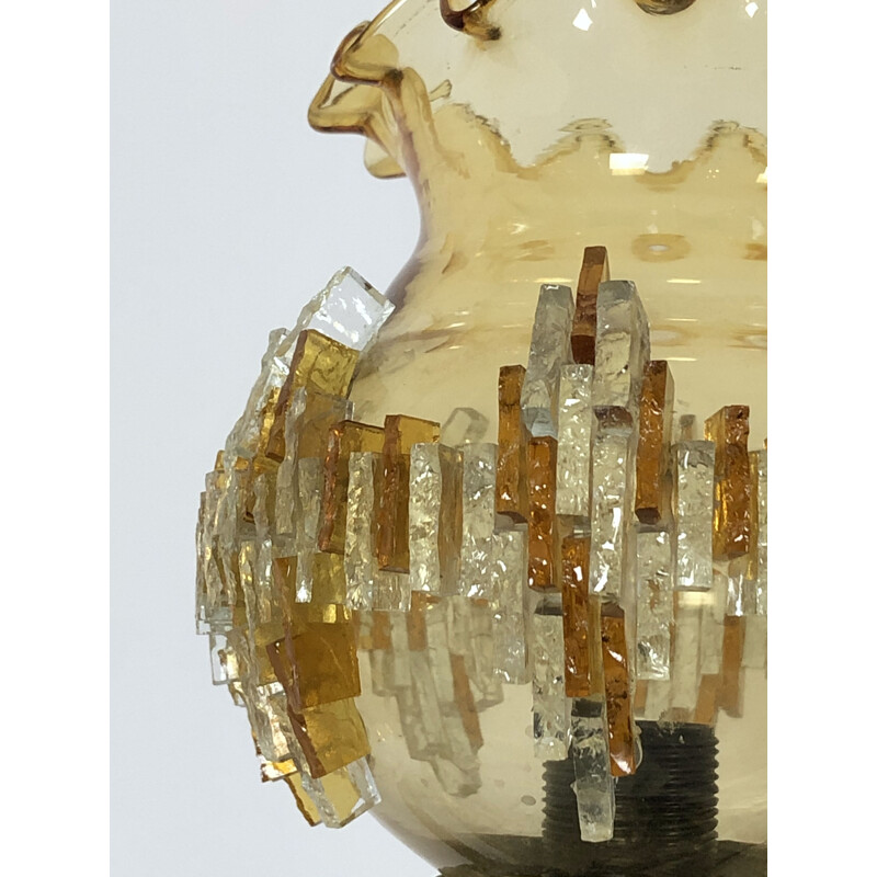 Lámpara de sobremesa de hierro y cristal de Poliarte Italian 1970