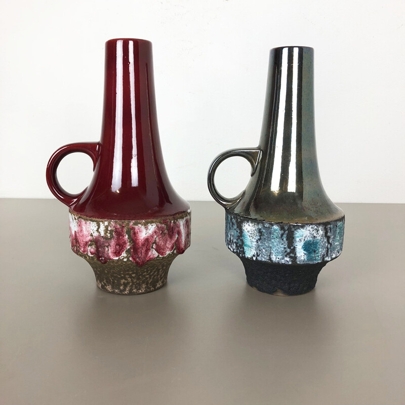 Pair of vintage Ceramic Pottery vase Heinz Siery Carstens Tönnieshof Germany 1970s