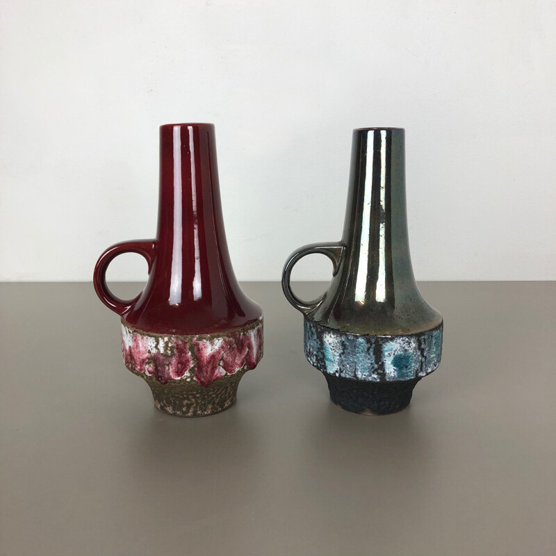 Paire de vases vintage en céramique Heinz Siery Carstens Tönnieshof Allemagne 1970