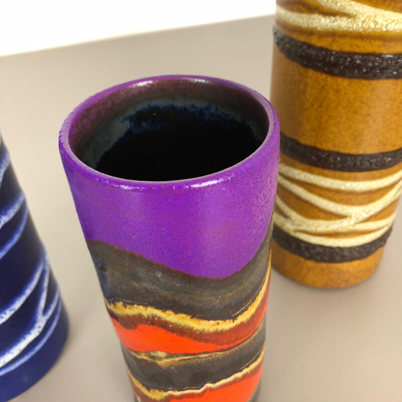 Set aus 3 Vintage-Vasen aus Fettlava-Keramik "TUBE" aus Scheurich, Deutschland 1970