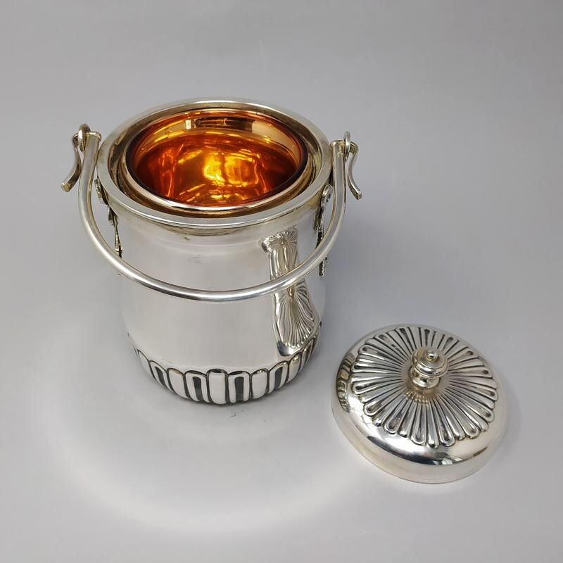 Vintage Thermal Ice Bucket in Silver Plated by Aldo Tura for Macabo Italy 1950s