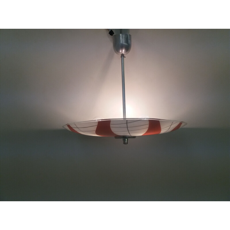 Vintage glass and metal pendant lamp by Napako, Czechoslovakia 1960