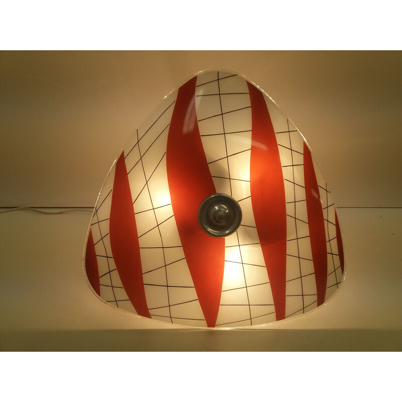 Vintage glass and metal pendant lamp by Napako, Czechoslovakia 1960