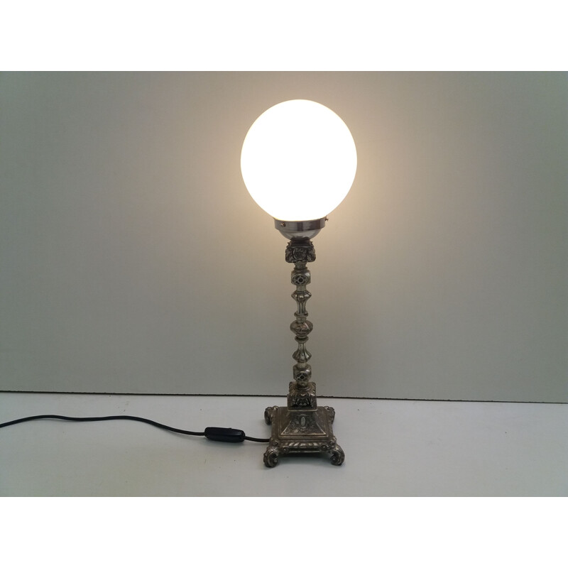 Lampe de table vintage en métal Art Nouveau 1910