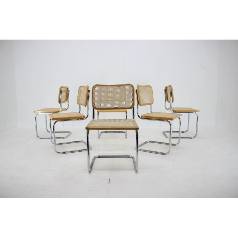 Lot de 6 chaises vintage en bois plaqué chrome Italie 1970