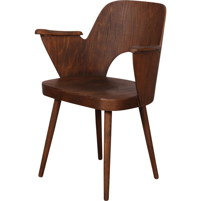 Vintage wooden armchair by Lubomir Hofmann for Ton 1960s