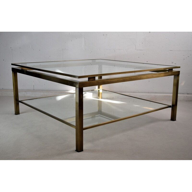 Vintage Maison Jansen Modern Brass and Glass Two Tier Coffee Table 1880s