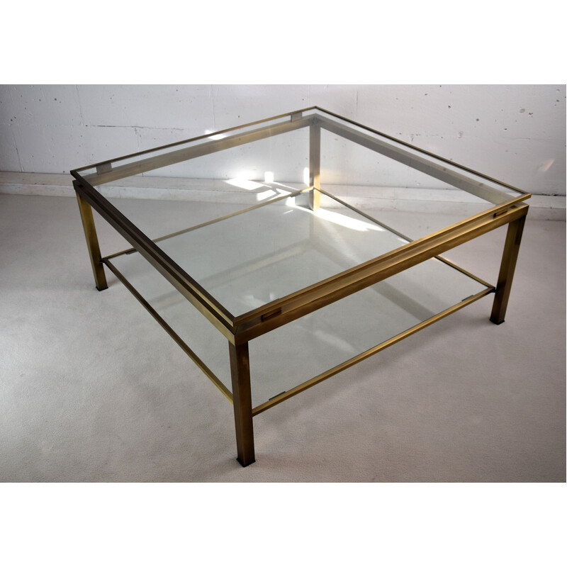 Vintage Maison Jansen Modern Brass and Glass Two Tier Coffee Table 1880s