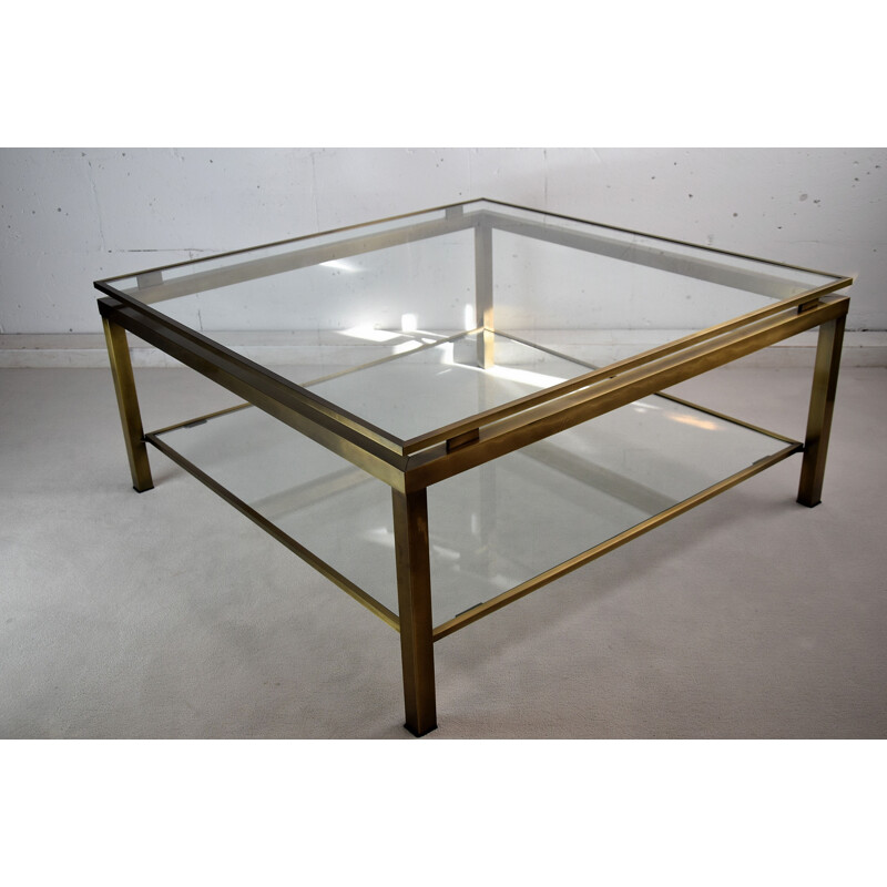 Vintage Maison Jansen Modern Brass and Glass Two Tier Coffee Table 1880s