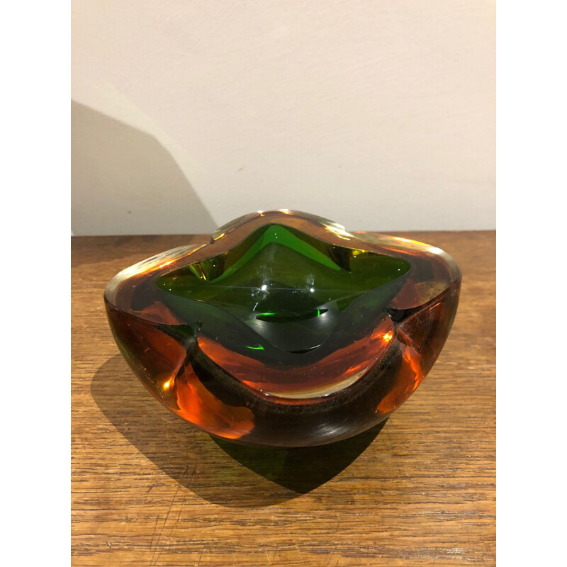 Vintage ashtray green and orange from murano 1970s