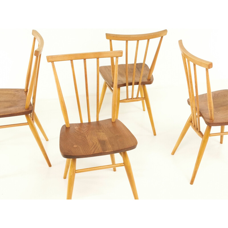 Set of 4 vintage Dining Chairs Blonde Ercol Elm & Beech Windsor 1960s