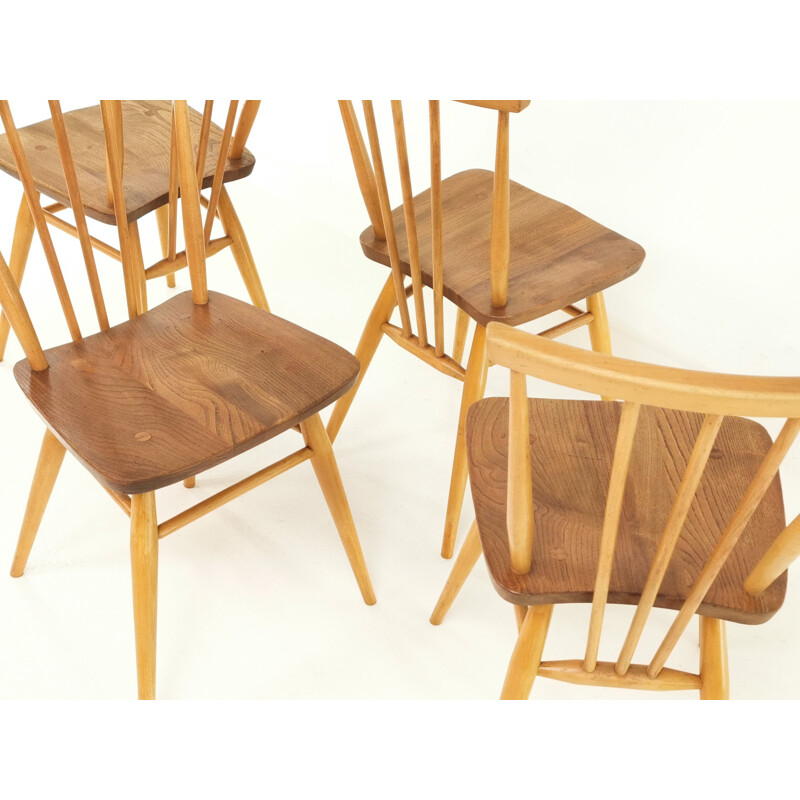Lot de 4 chaises vintage Blonde Ercol Elm & Beech Windsor 1960