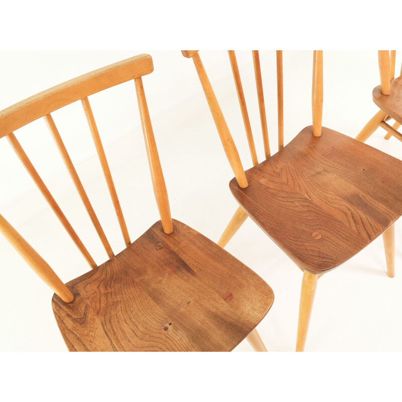 Set of 4 vintage Dining Chairs Blonde Ercol Elm & Beech Windsor 1960s