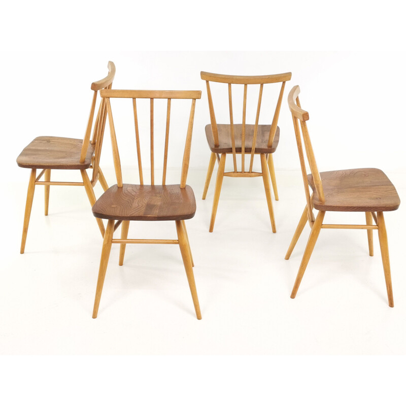 Lot de 4 chaises vintage Blonde Ercol Elm & Beech Windsor 1960