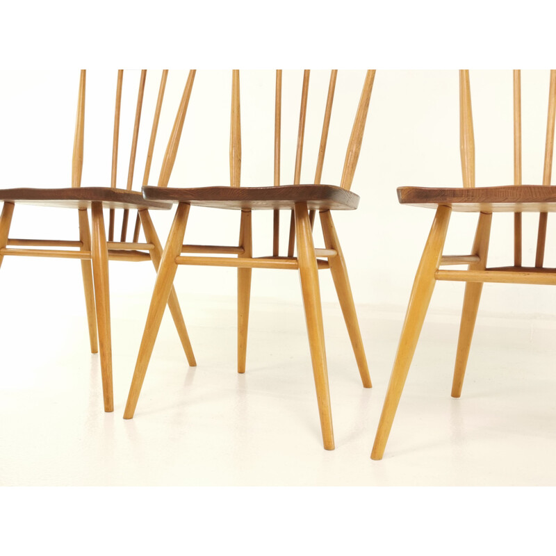 Set of 4 vintage Dining Chairs Blonde Ercol Elm & Beech Windsor 1960s