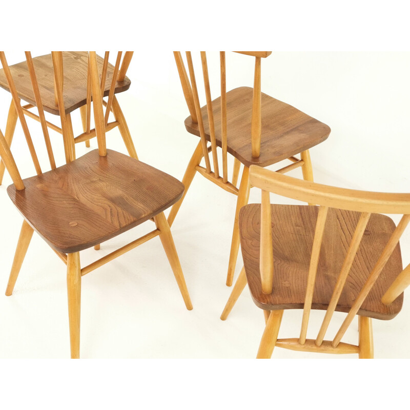 Set of 4 vintage Dining Chairs Blonde Ercol Elm & Beech Windsor 1960s