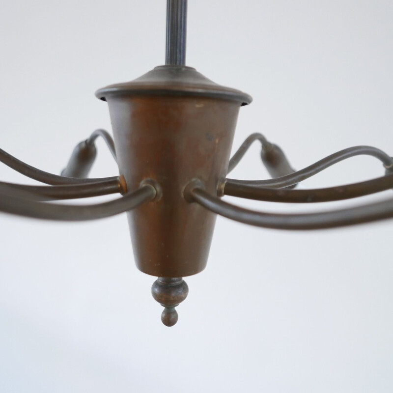 Vintage Brass Spider Multi Arm Chandelier 1960s