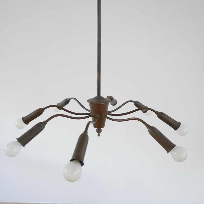 Vintage Brass Spider Multi Arm Chandelier 1960s