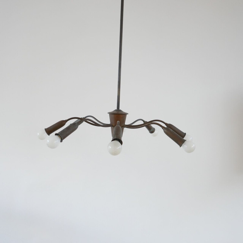 Vintage Brass Spider Multi Arm Chandelier 1960s