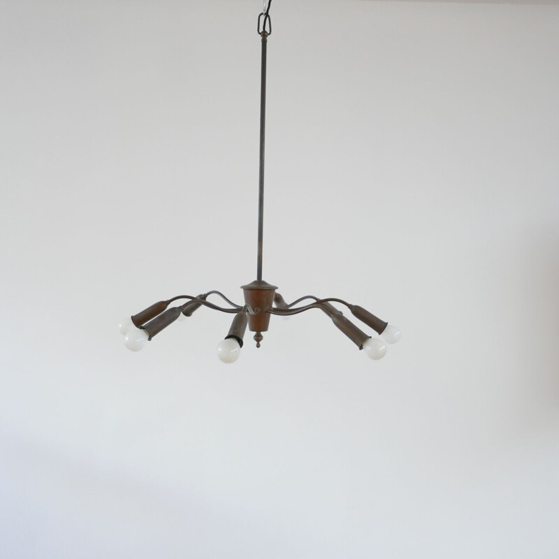 Vintage Brass Spider Multi Arm Chandelier 1960s